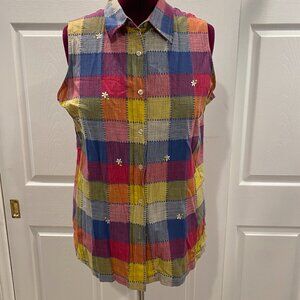 NWT Vintage Blassport L Plaid Sleeveless Top Embroidered Daisies 90s Y2K